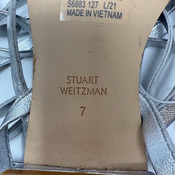 Stuart Weitzman Anita Metallic Leather Ankle Strap Flat Sandals Women's 7 NWOB - Picture 15 of 16